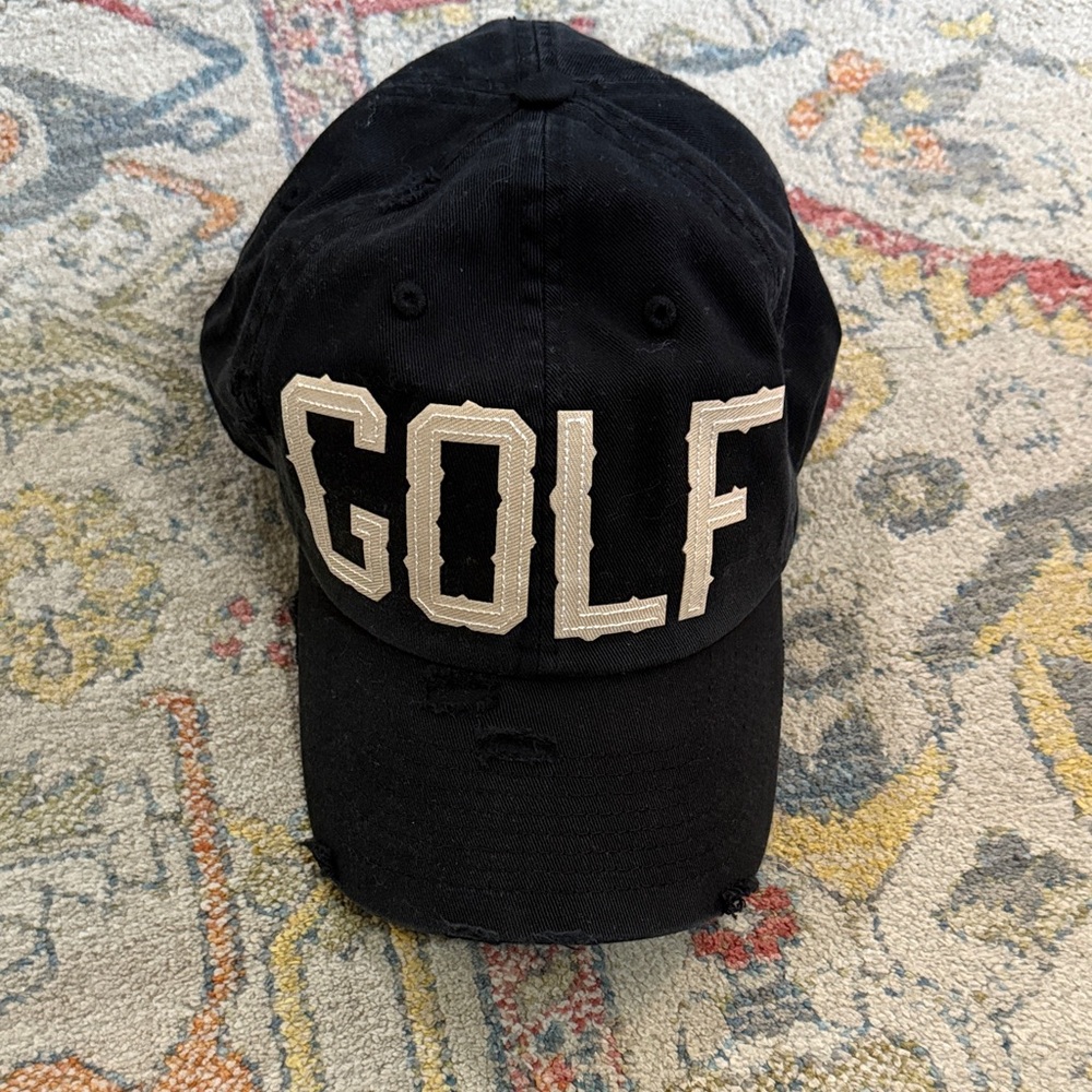 Black Golf Cap with White Lettering